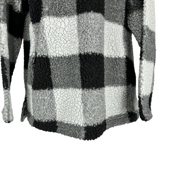 Pink Lily M Buffalo Check Print Sherpa Pullover Quarter Zip Sweater Long Sleeve - Picture 2 of 7